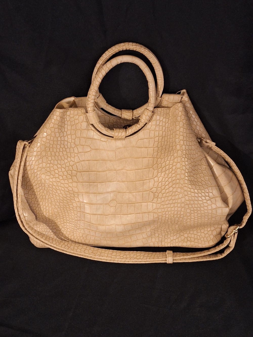 KAARI BLUE-Beige Croc-Embossed Tote with Top Handles(14×9 By 3.5)